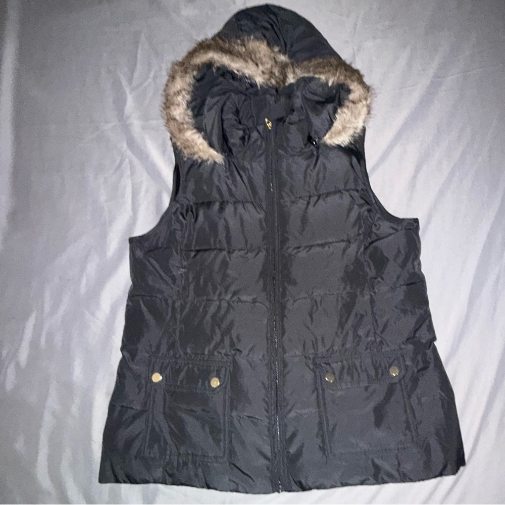 Charter Club Black Hooded Vest with Faux Fur